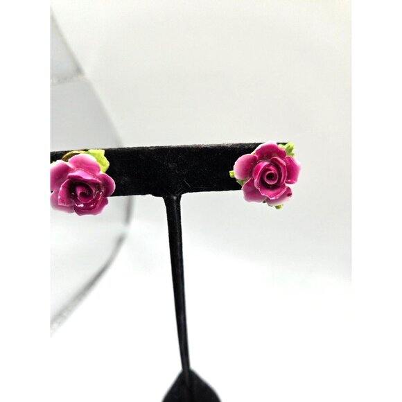 Rare Condition Bone China Rose Brooch Pin and Earrings Made in England Antique - Picture 2 of 10